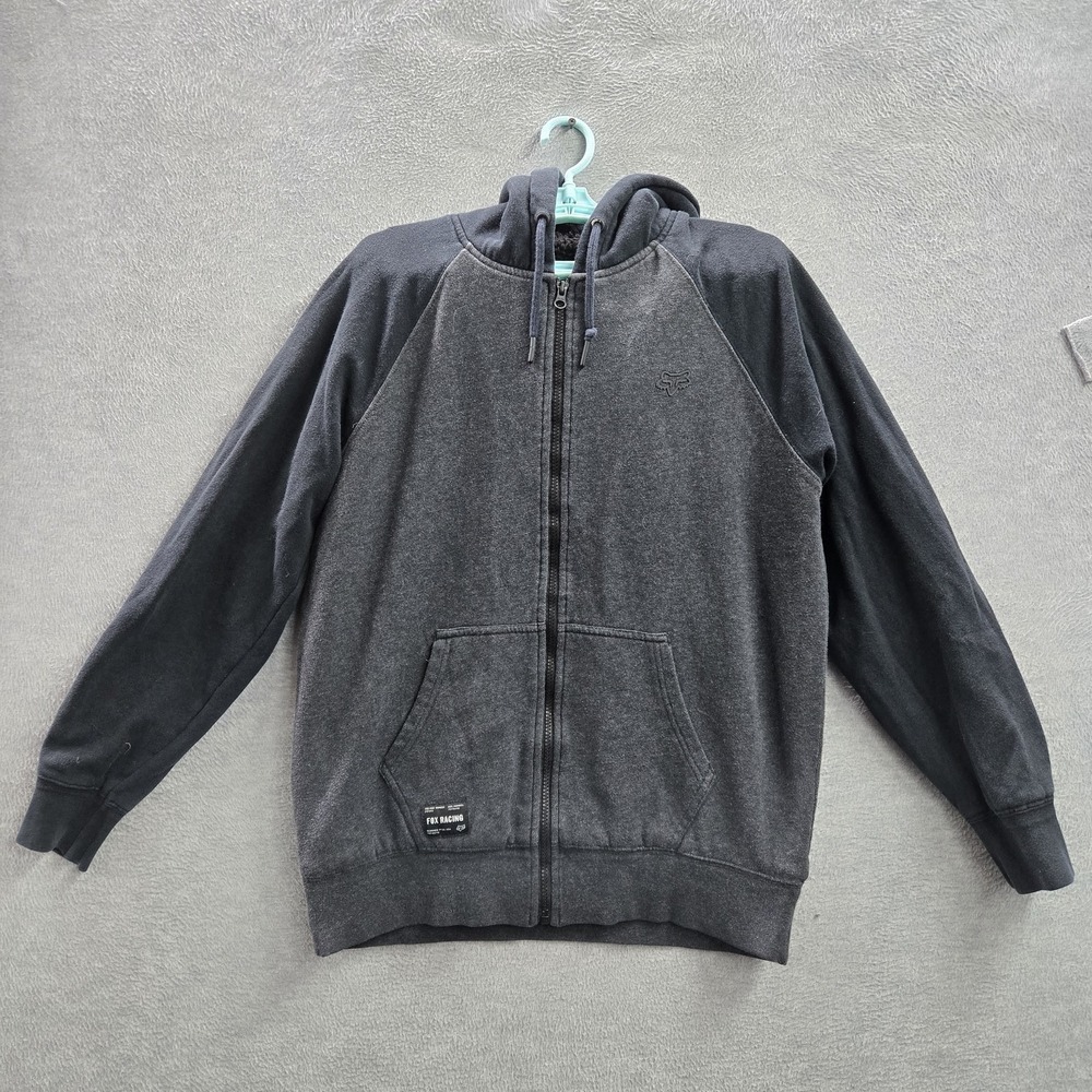 Fox Racing Men Hoodie MEDIUM Gray Full Zip Fleece Activewear Zipper Long